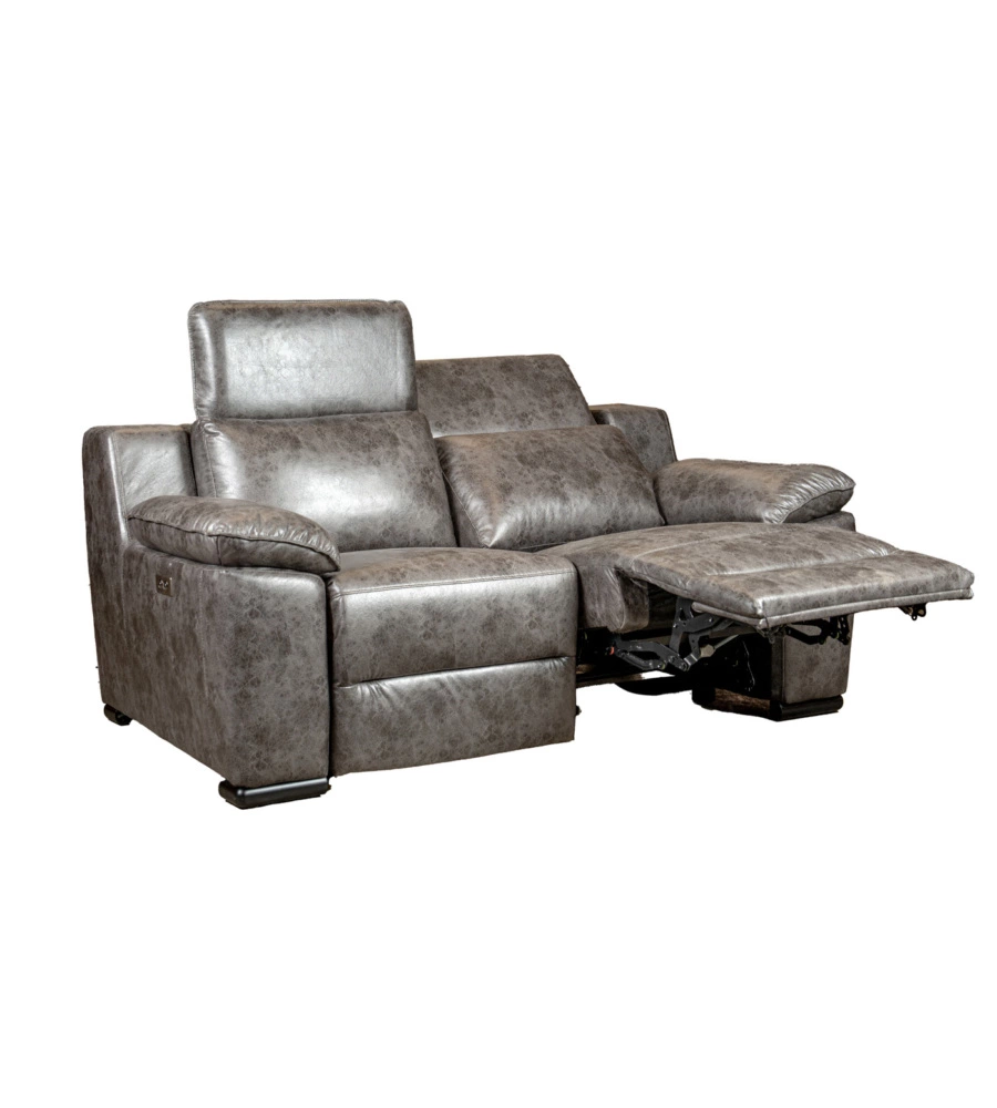 Divano 2 posti bellahome "giulia" con sistema relax, in ecopelle effetto invecchiato grigio 170x106x85 cm