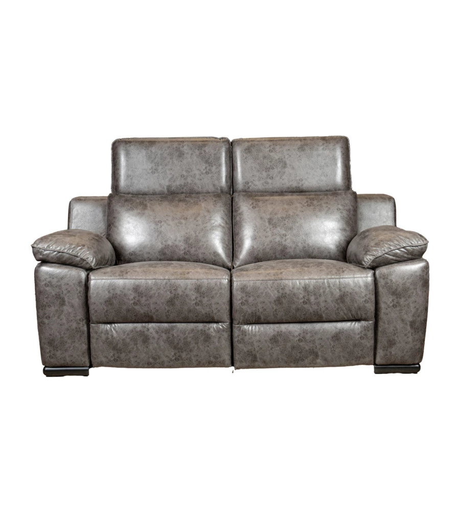 Divano 2 posti bellahome "giulia" con sistema relax, in ecopelle effetto invecchiato grigio 170x106x85 cm