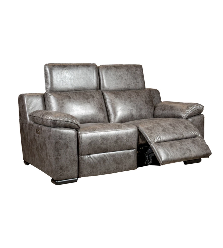 Divano 2 posti bellahome "giulia" con sistema relax, in ecopelle effetto invecchiato grigio 170x106x85 cm