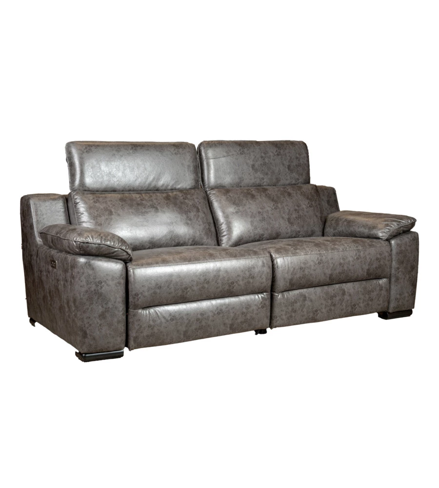 Divano 3 posti bellahome "giulia" con sistema relax, in ecopelle effetto invecchiato grigio 210x106x104 cm