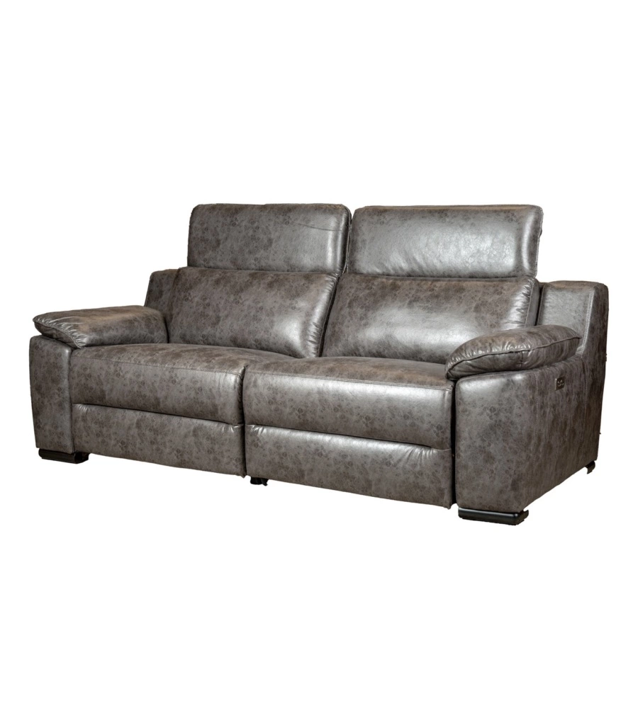 Divano 3 posti bellahome "giulia" con sistema relax, in ecopelle effetto invecchiato grigio 210x106x85 cm