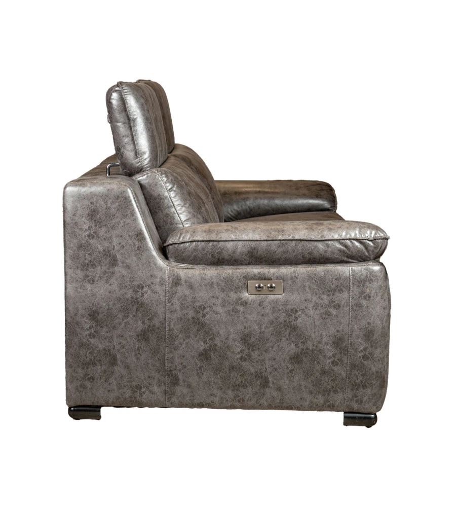 Divano 3 posti bellahome "giulia" con sistema relax, in ecopelle effetto invecchiato grigio 210x106x104 cm