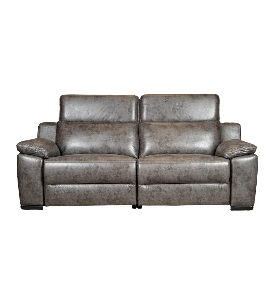 Divano 3 posti bellahome "giulia" con sistema relax, in ecopelle effetto invecchiato grigio 210x106x104 cm