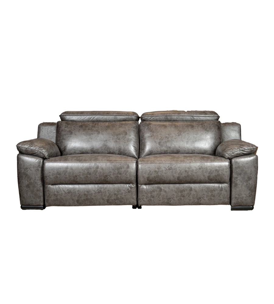 Divano 3 posti bellahome "giulia" con sistema relax, in ecopelle effetto invecchiato grigio 210x106x104 cm