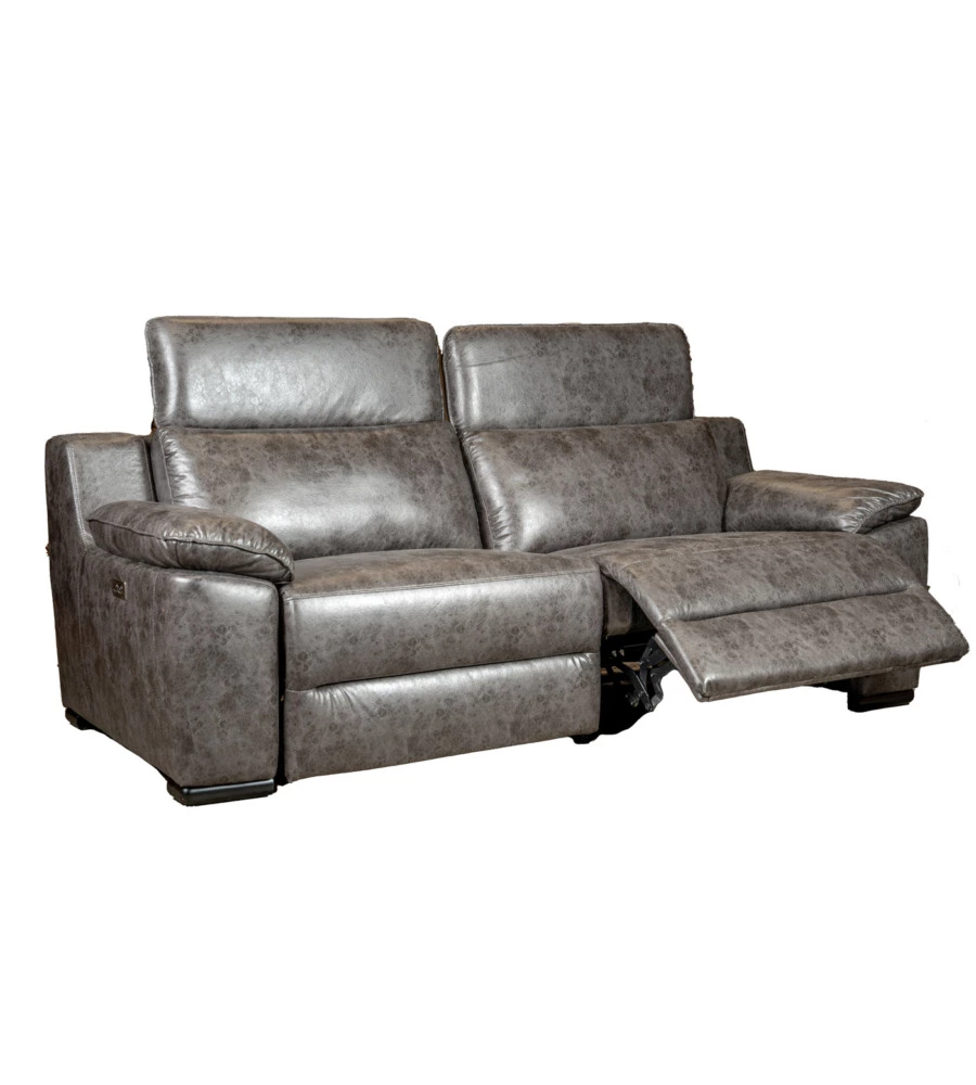 Divano 3 posti bellahome "giulia" con sistema relax, in ecopelle effetto invecchiato grigio 210x106x104 cm