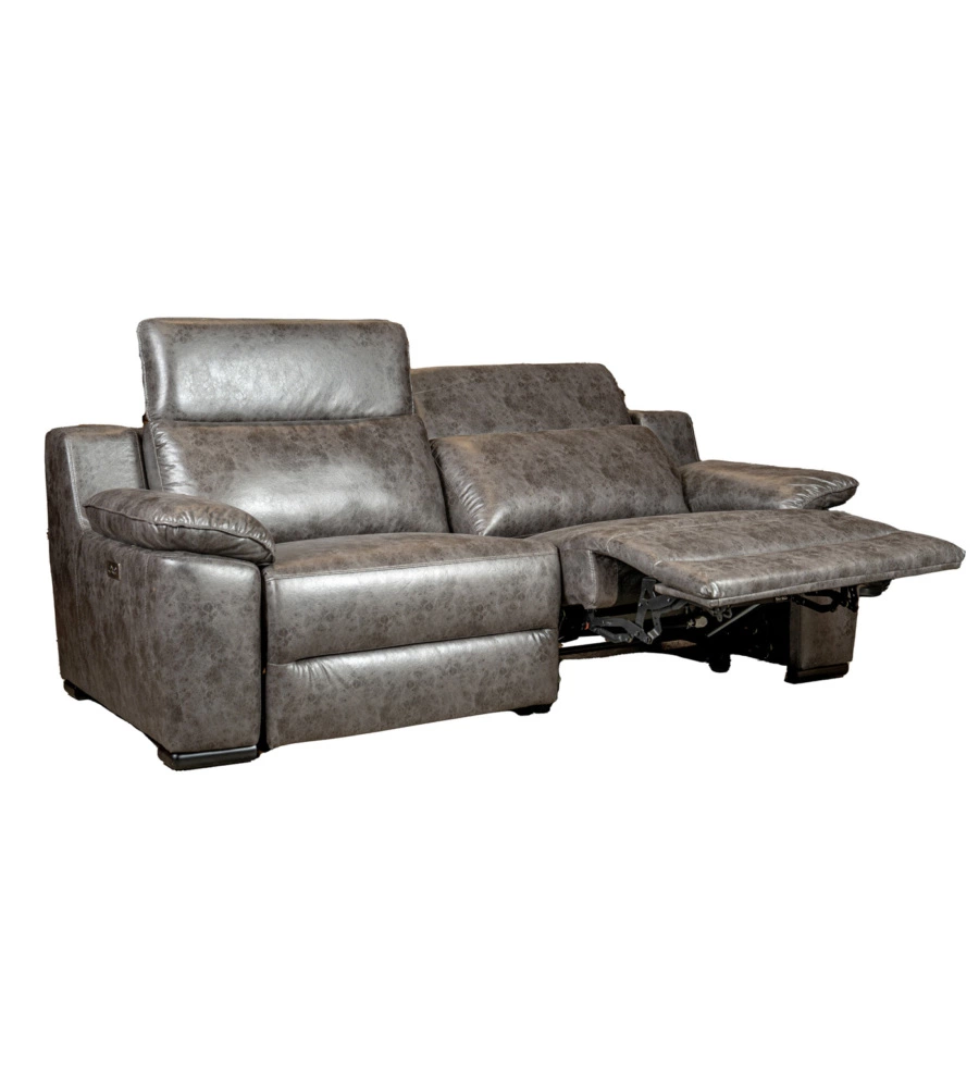 Divano 3 posti bellahome "giulia" con sistema relax, in ecopelle effetto invecchiato grigio 210x106x104 cm