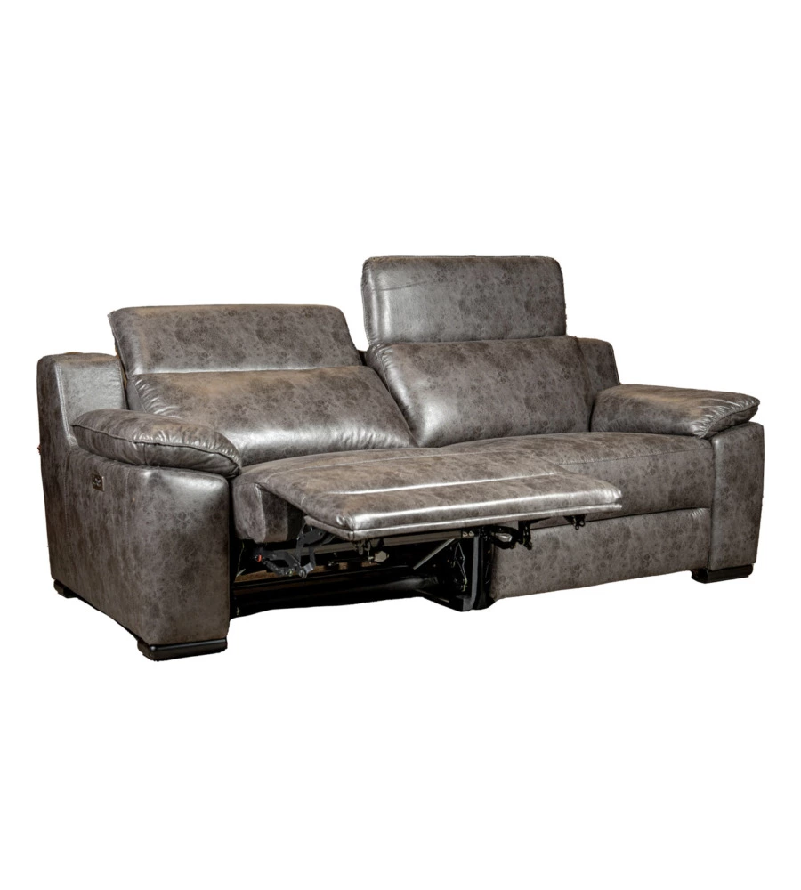 Divano 3 posti bellahome "giulia" con sistema relax, in ecopelle effetto invecchiato grigio 210x106x104 cm