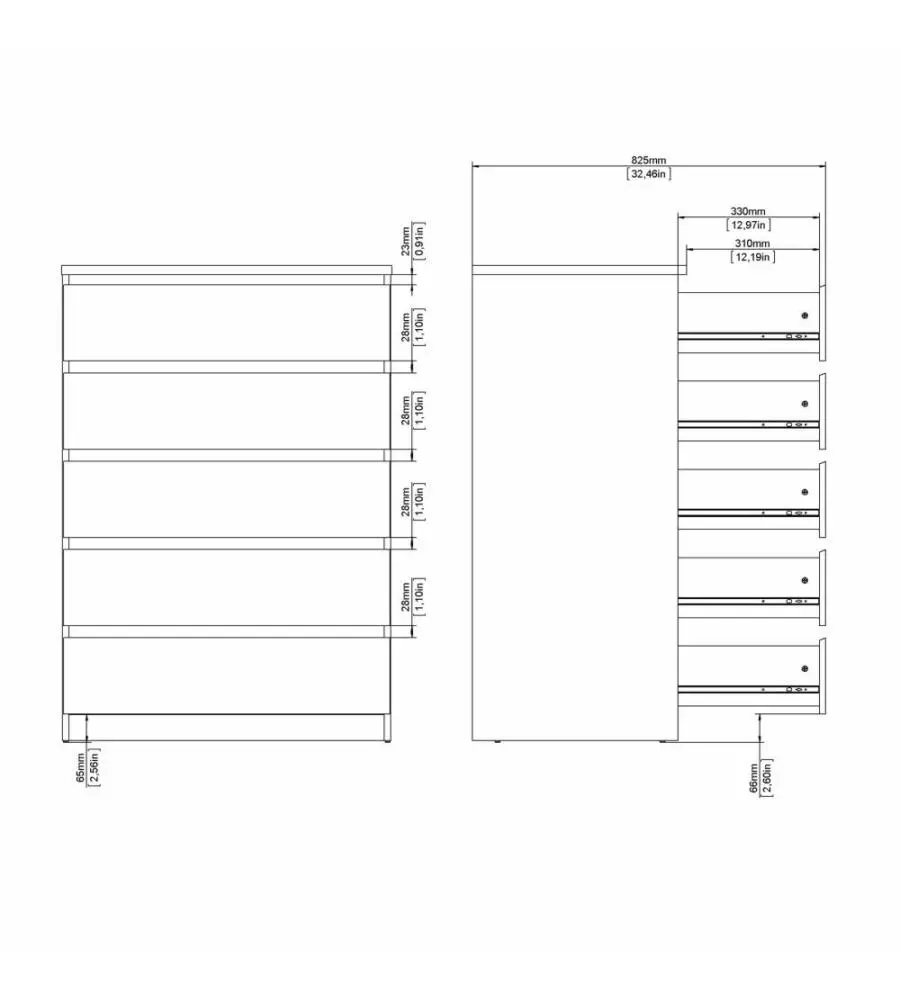 Cassettiera larga "naia" con 5 cassetti colore legno, 77x50x111,3 cm