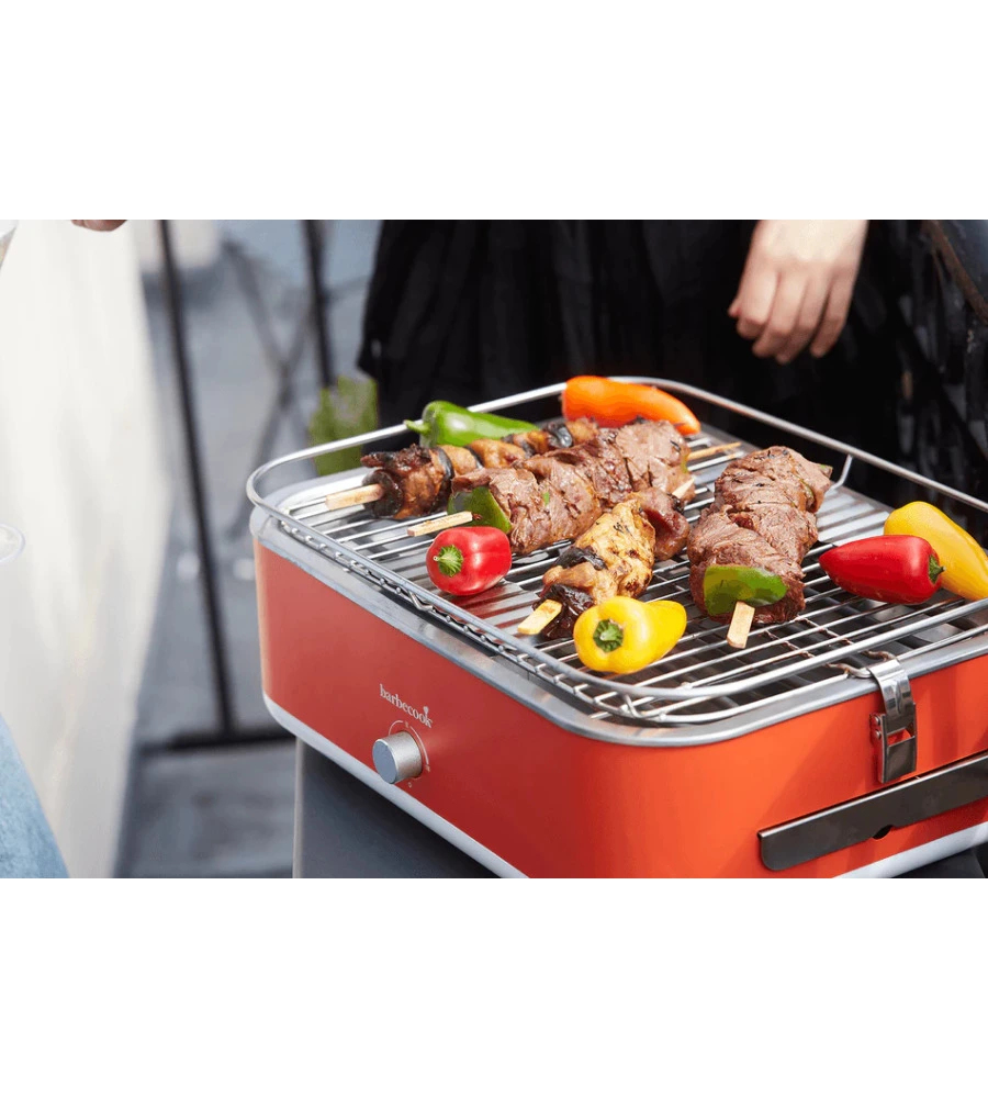 Barbecue elettrico da tavolo barbecook "e-carlo" in acciaio inox colore rosso, griglia 38,5x28,5 cm