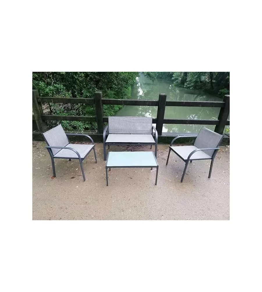 Set da giardino garden friend "ankara" in acciaio nero 4 poltrone 1 divano 1 tavolo