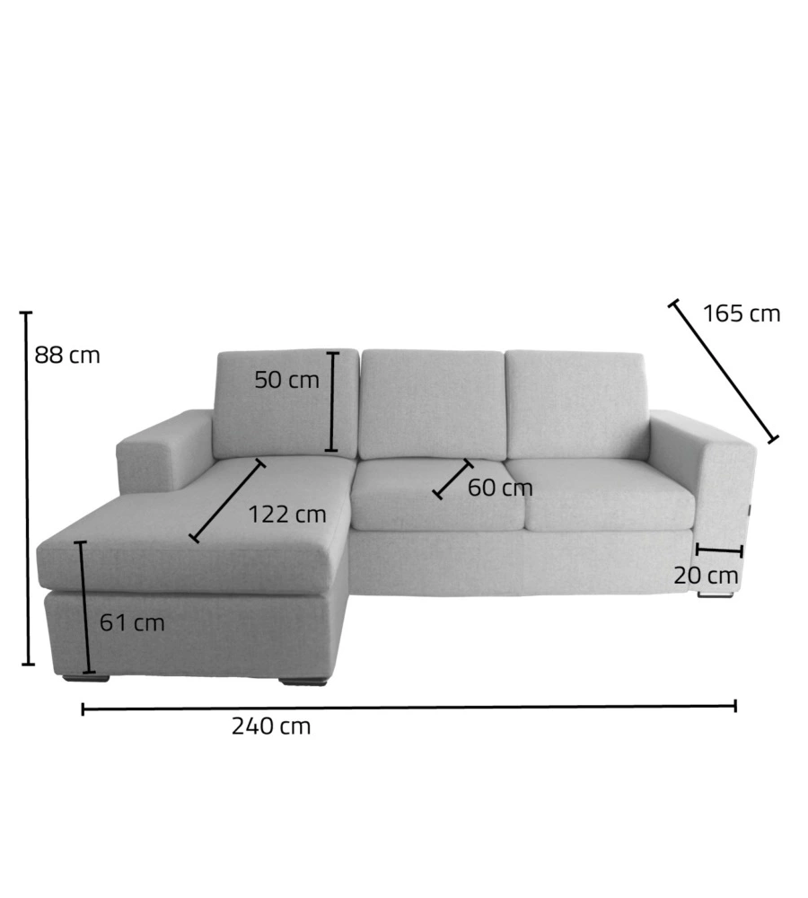 Divano con penisola reversibile bellahome 'bologna' grigio tessuto sfoderabile e antimacchia, 235x165x88 cm