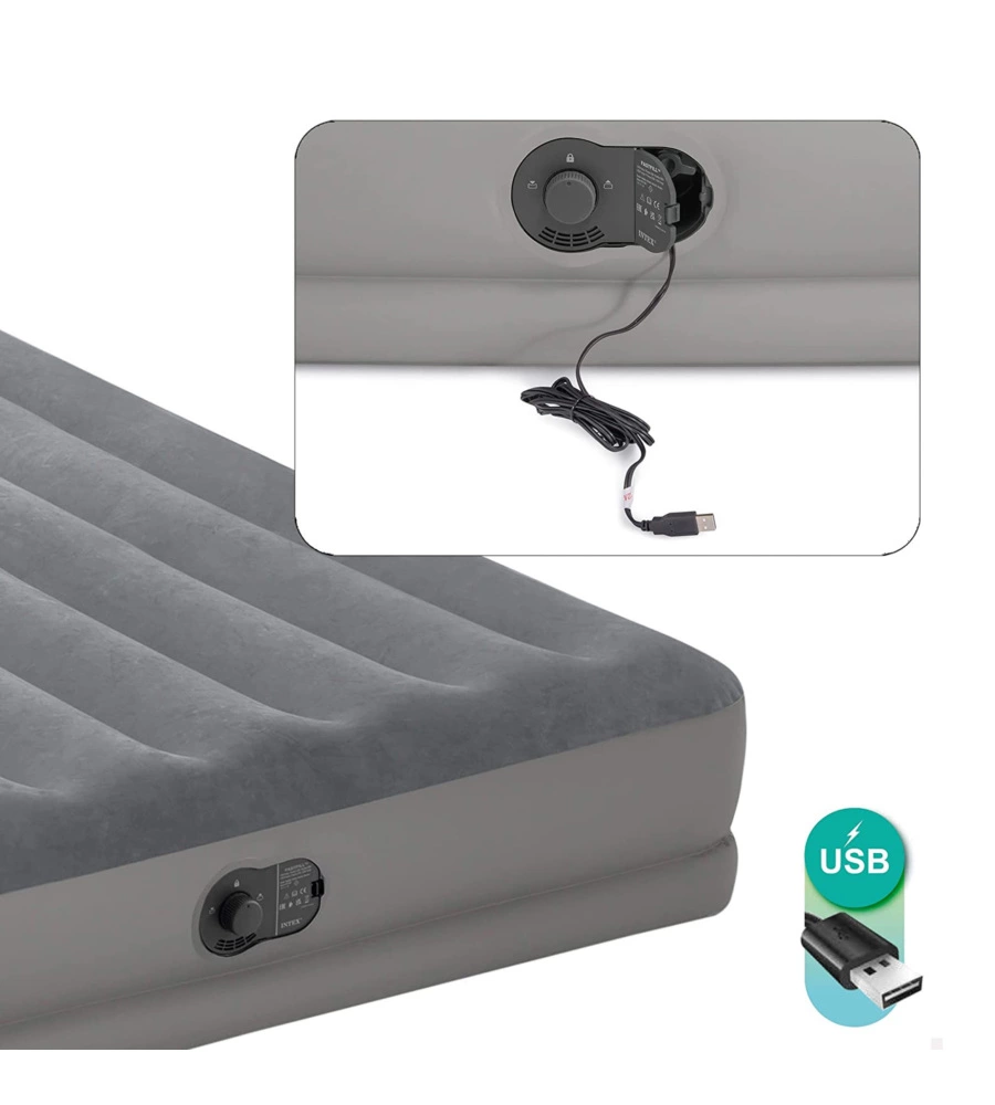 Materasso singolo gonfiabile intex "airbed dura-beam prestige mid-rise" con pompa usb incorporata grigio 99x191x30 cm