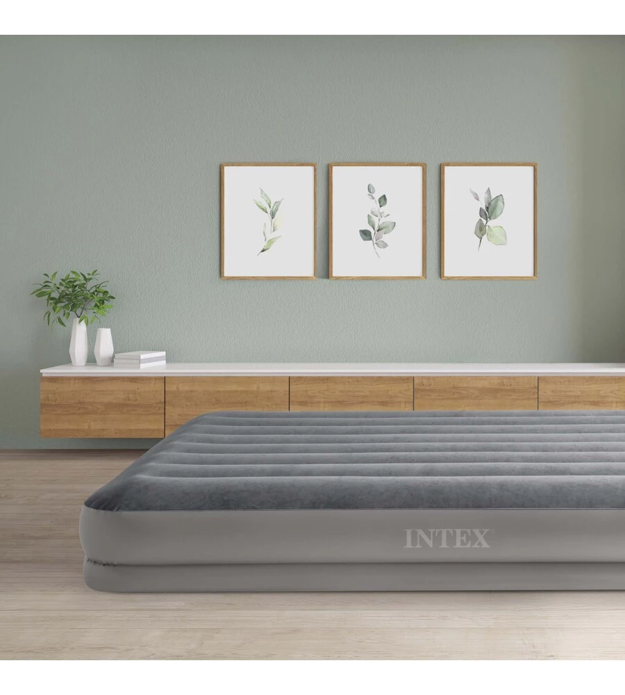 Materasso matrimoniale gonfiabile intex "airbed dura-beam prestige mid-rise" con pompa usb incorporata grigio 152x203x30 cm