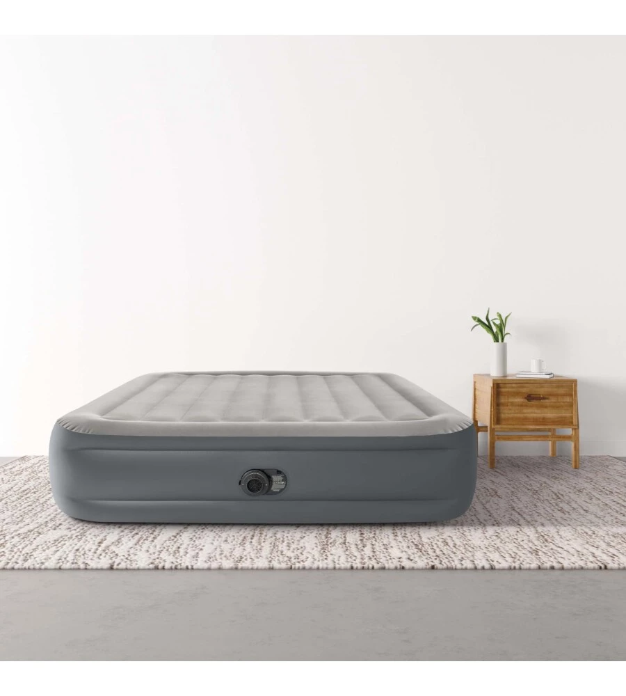 Materasso matrimoniale autogonfiante intex "airbed dura-beam essential rest" con pompa elettrica incorporata grigio 152x203x46 cm