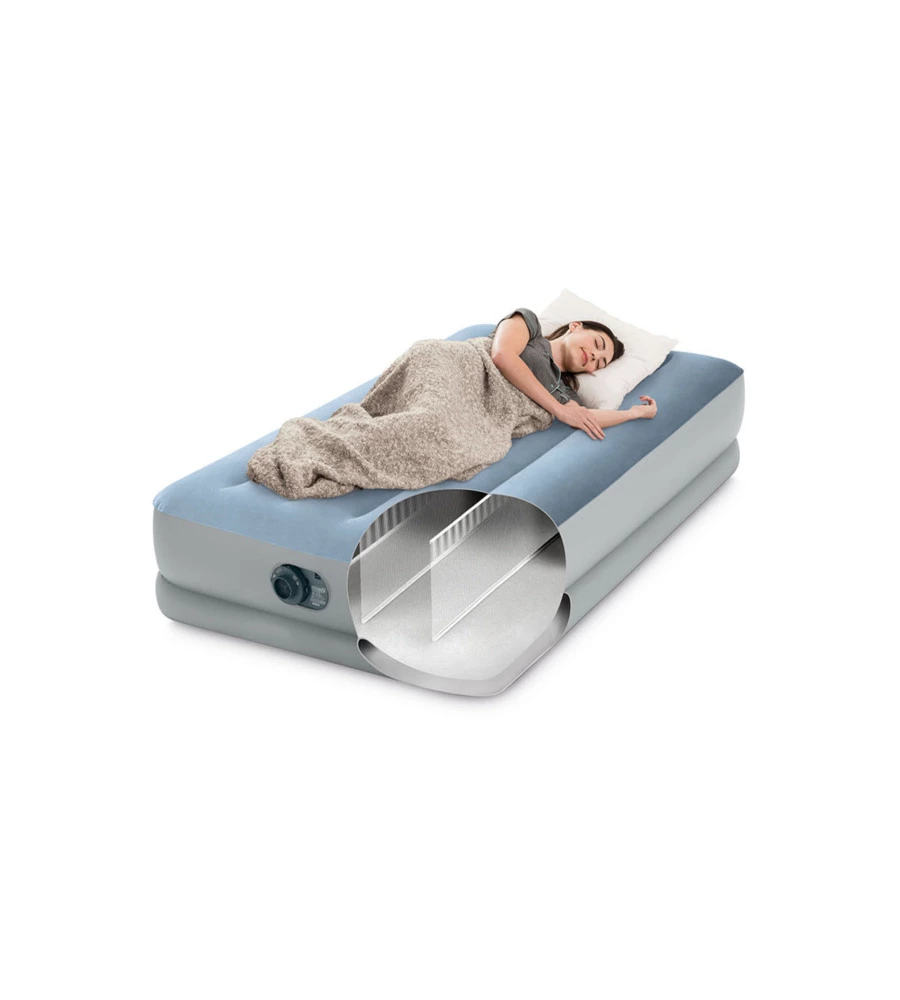 Materasso singolo autogonfiante intex "airbed dura-beam mid-rise comfort" azzurro con pompa usb incorporata 99x191x36 cm