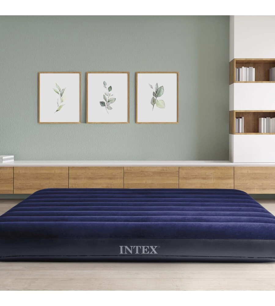 Materasso matrimoniale king gonfiabile intex "airbed dura-beam standard classic downy" blu 183x203x25 cm