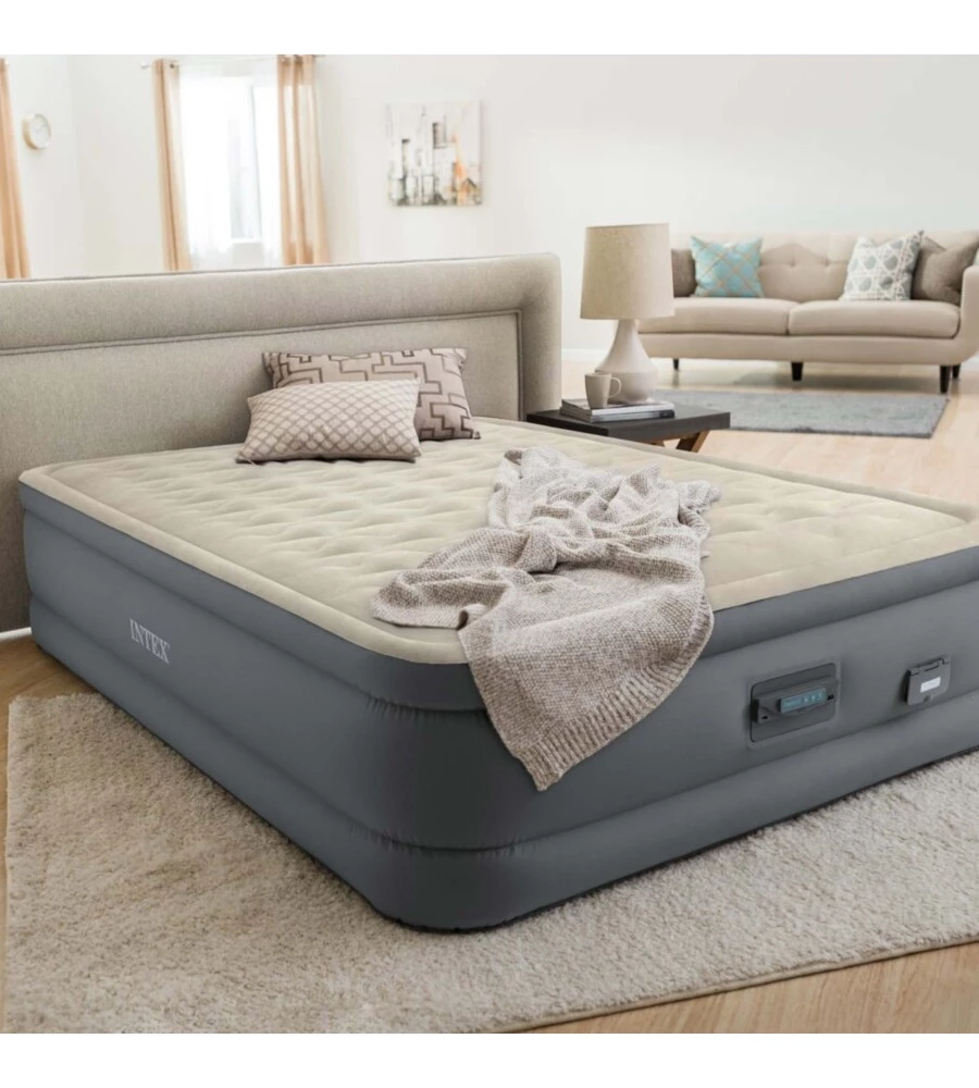 Materasso matrimoniale autogonfiante intex "airbed dura-beam premaire ii" con pompa elettrica incorporata, porta usb e controllo tramite app beige 152x203x46 cm