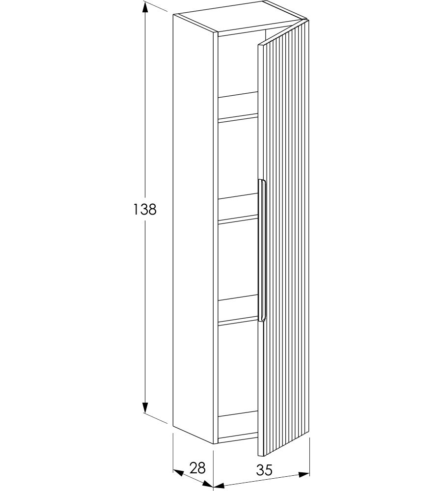 Colonna pensile sospesa decor bagno "canaletto" con 1 anta colore bianco neve, 35x28x138 cm