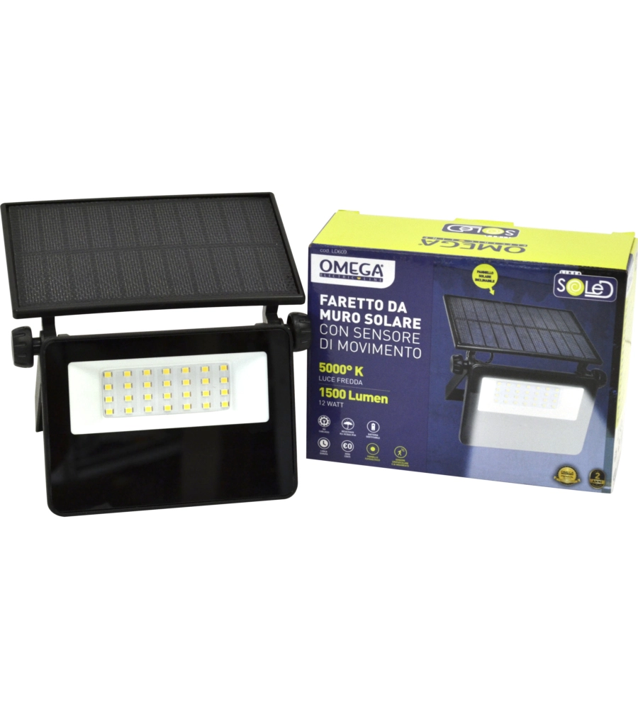 Faro da muro led solare crepuscolare, 12 w 5000 k