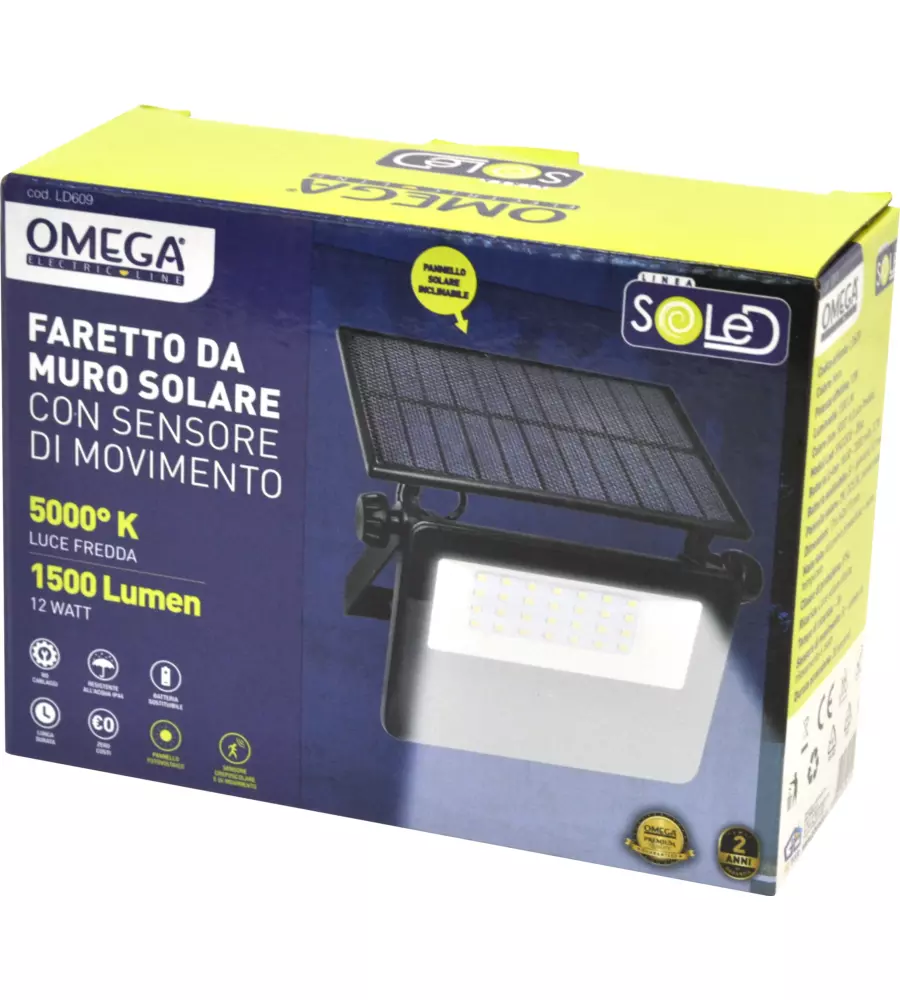 Faro da muro led solare crepuscolare, 12 w 5000 k