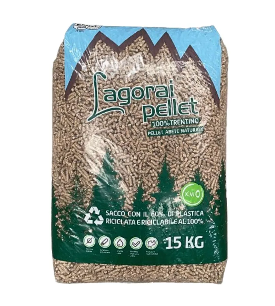 Sacco pellet in legno di abete certificato en plus a1 prodotto in trentino, 15 kg