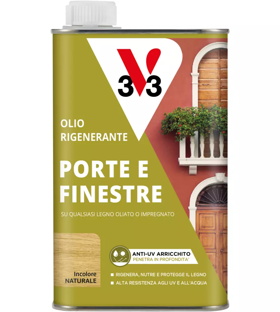 Olio rigenerante per porte e finestre v33 incolore, 500 ml