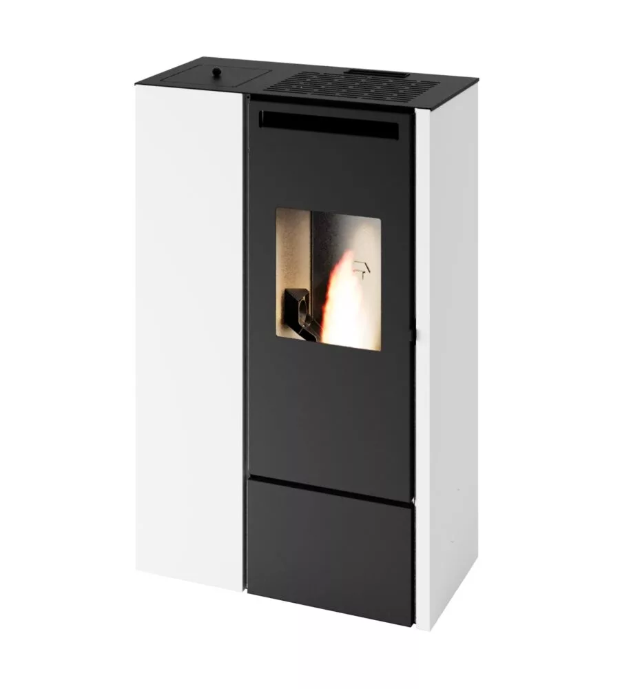 Stufa a pellet slim ermetica punto fuoco "pia" bianco 9,9 kw