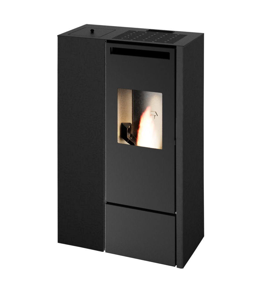 Stufa a pellet slim ermetica punto fuoco "pia" nero 9,9 kw