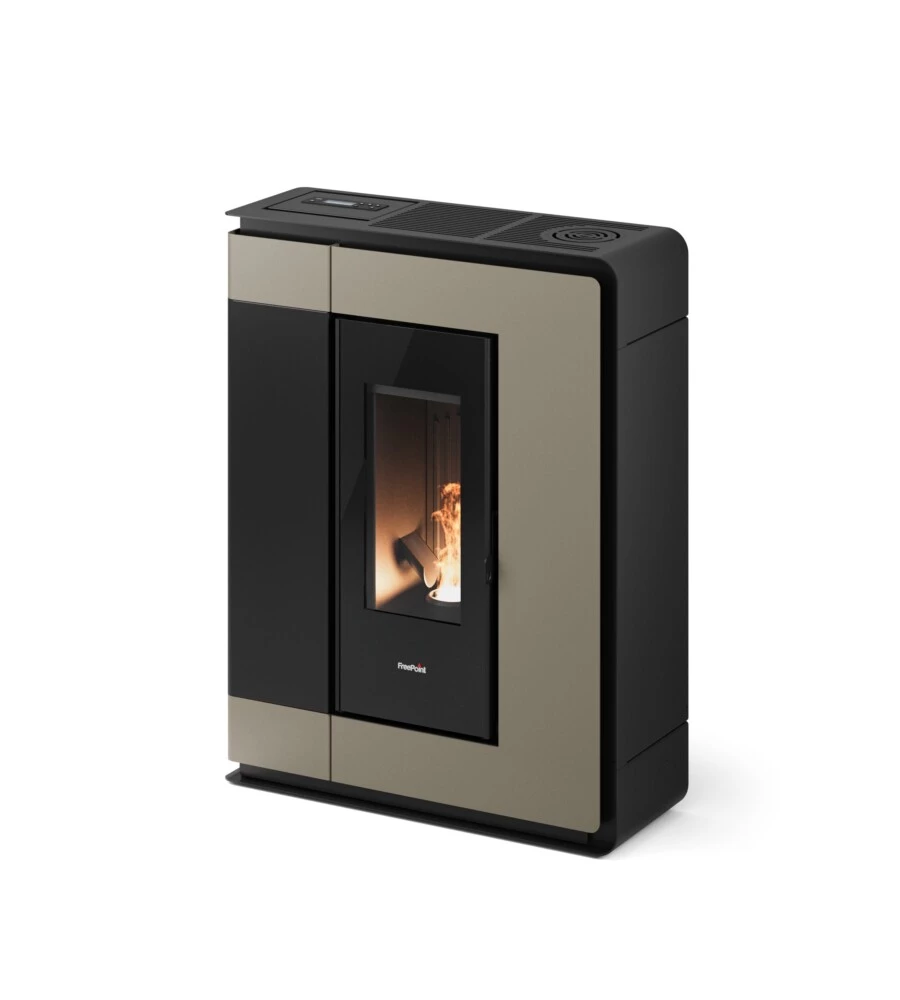 Stufa a pellet slim canalizzata ermetica freepoint "arco 9" light bronze 8,5 kw con wi-fi