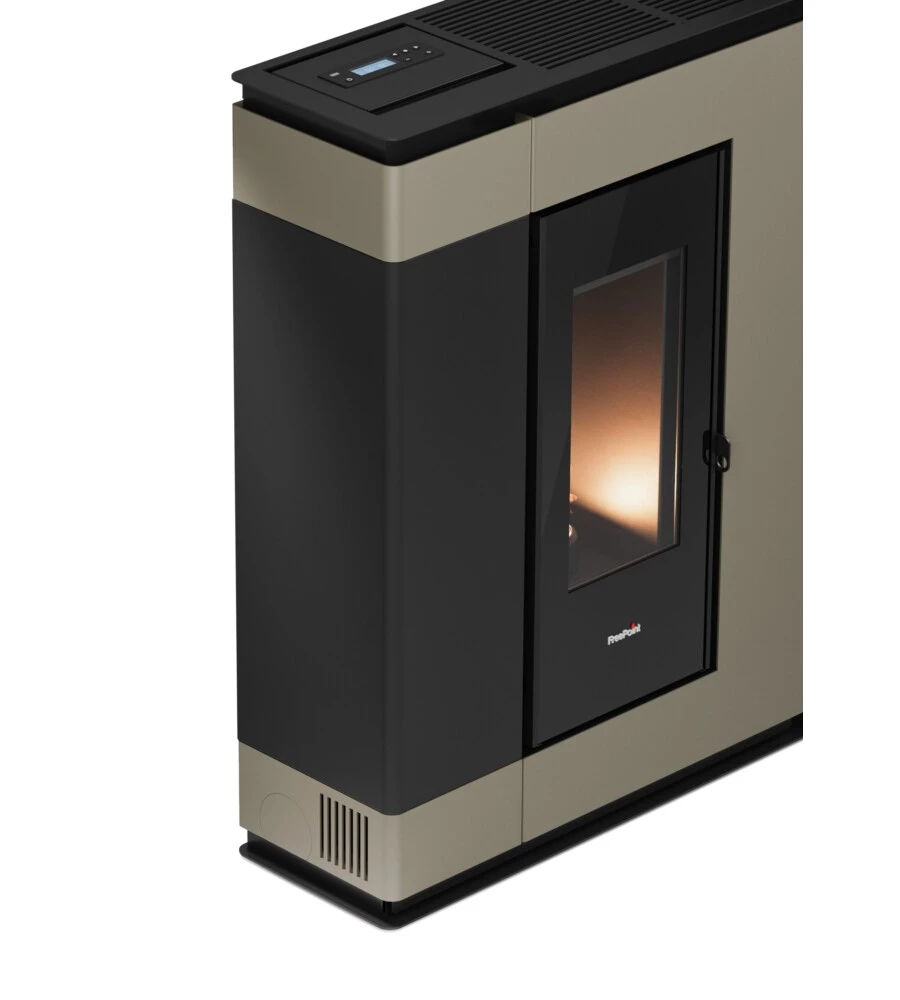 Stufa a pellet slim canalizzata ermetica freepoint "arco 9" light bronze 8,5 kw con wi-fi