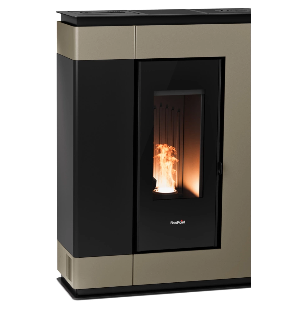 Stufa a pellet slim canalizzata ermetica freepoint "arco 9" light bronze 8,5 kw con wi-fi