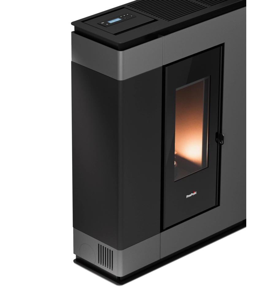 Stufa a pellet slim canalizzata ermetica freepoint "arco 9" titanium 8,5 kw con wi-fi