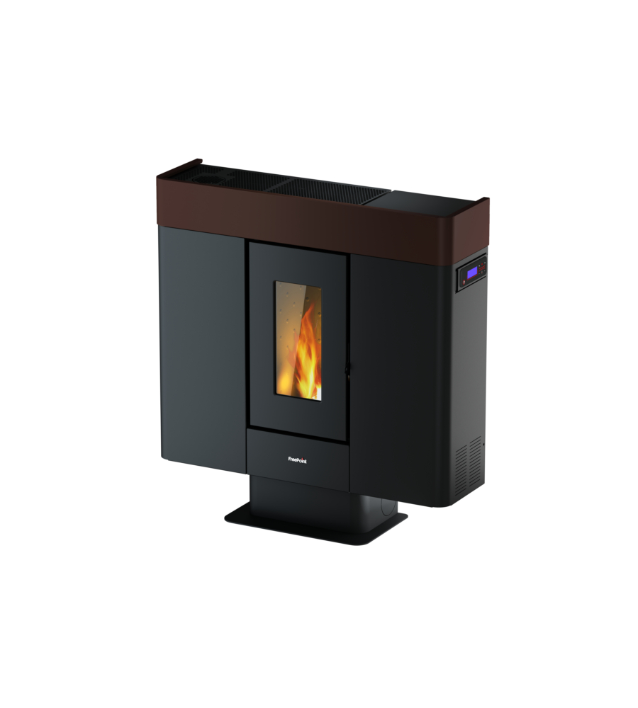 Stufa a pellet slim canalizzata ermetica freepoint "moon" moka 10 kw con wi-fi