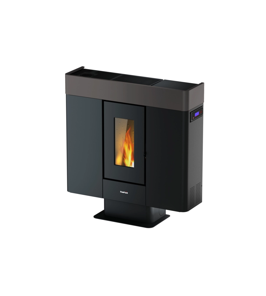 Stufa a pellet slim canalizzata ermetica freepoint "moon" titanium 10 kw con wi-fi