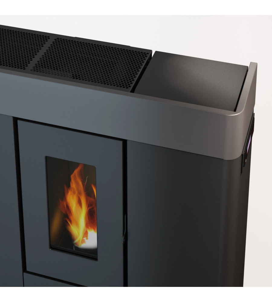 Stufa a pellet slim canalizzata ermetica freepoint "moon" titanium 10 kw con wi-fi