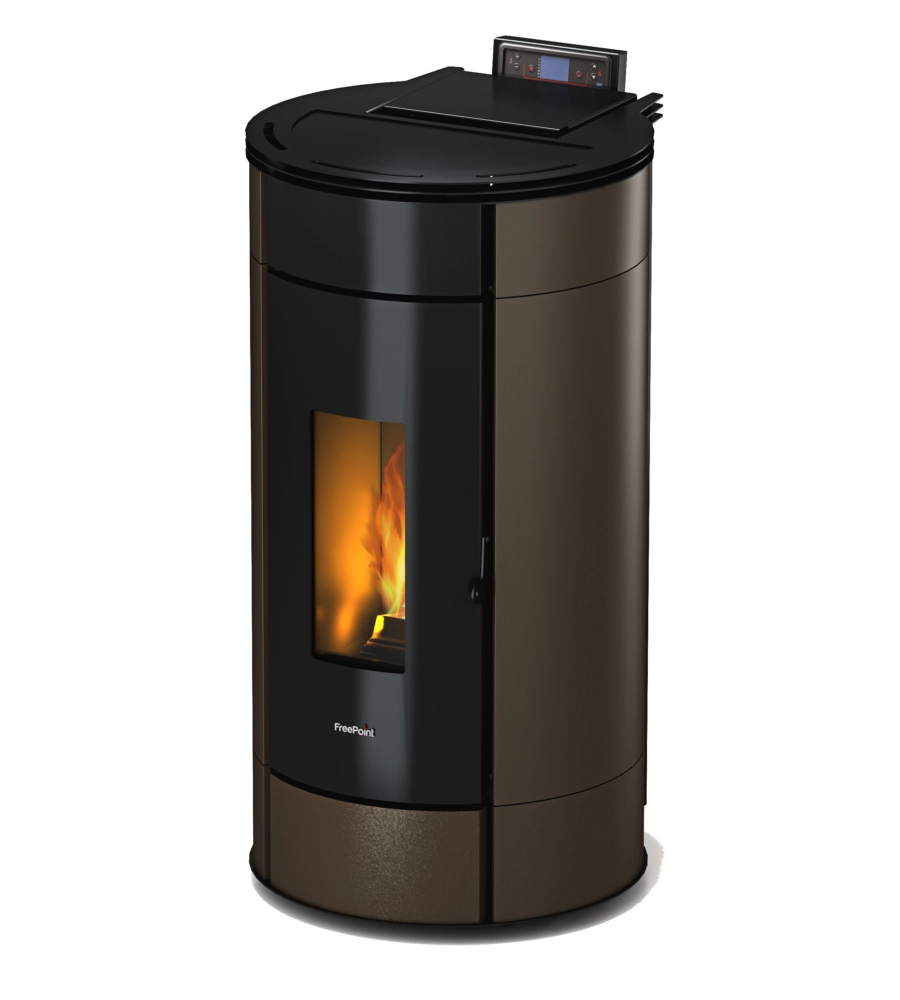 Stufa a pellet ermetica freepoint "globe" moka 11 kw