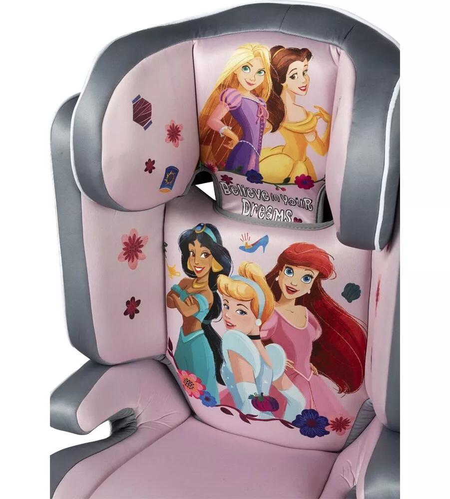 Seggiolino auto disney "princess" per bambini con altezza da 100 a 150 cm, ece r129