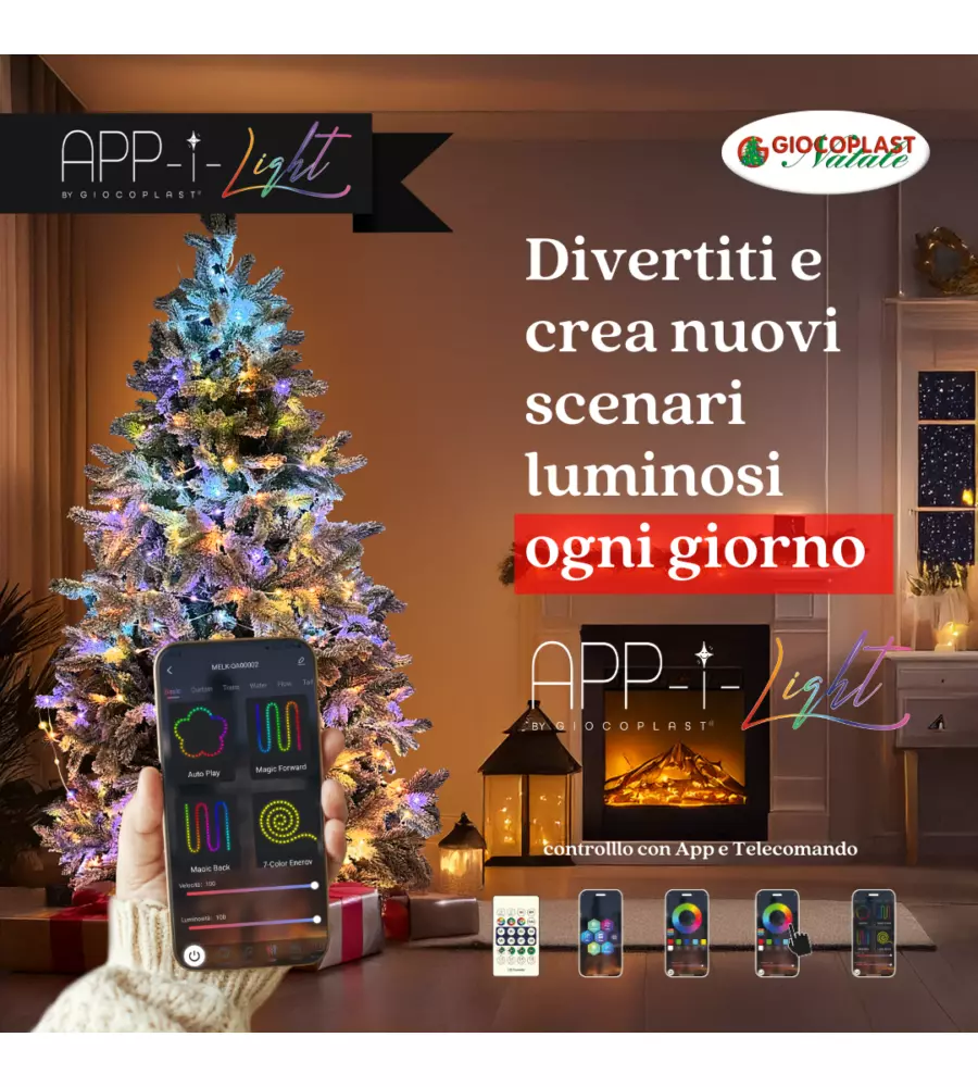 Luci led natale 100 led multicolore con telecomando e app, 10 metri