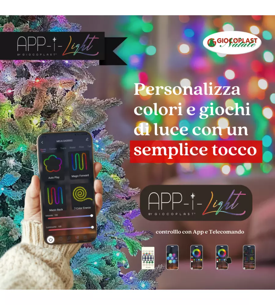 Luci led natale 100 led multicolore con telecomando e app, 10 metri