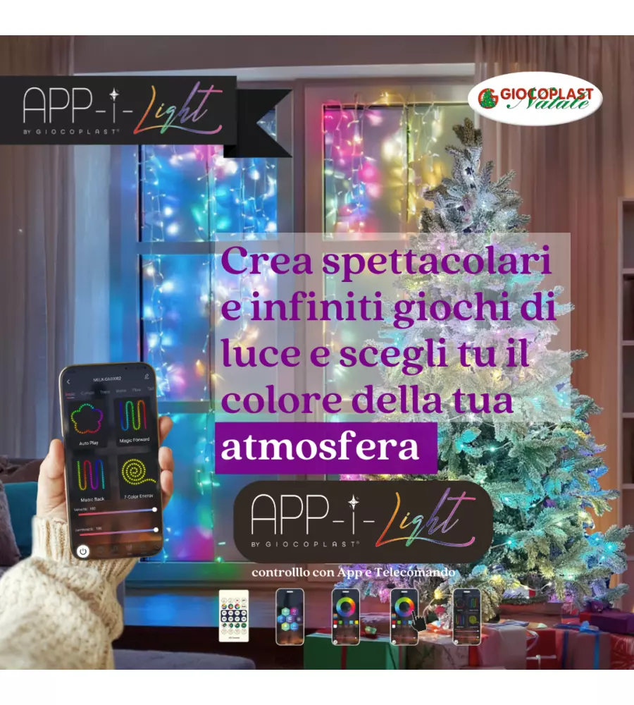 Luci led natale 100 led multicolore con telecomando e app, 10 metri