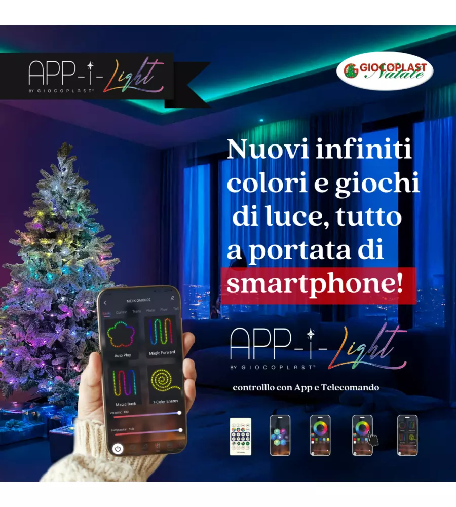 Luci led natale 100 led multicolore con telecomando e app, 10 metri