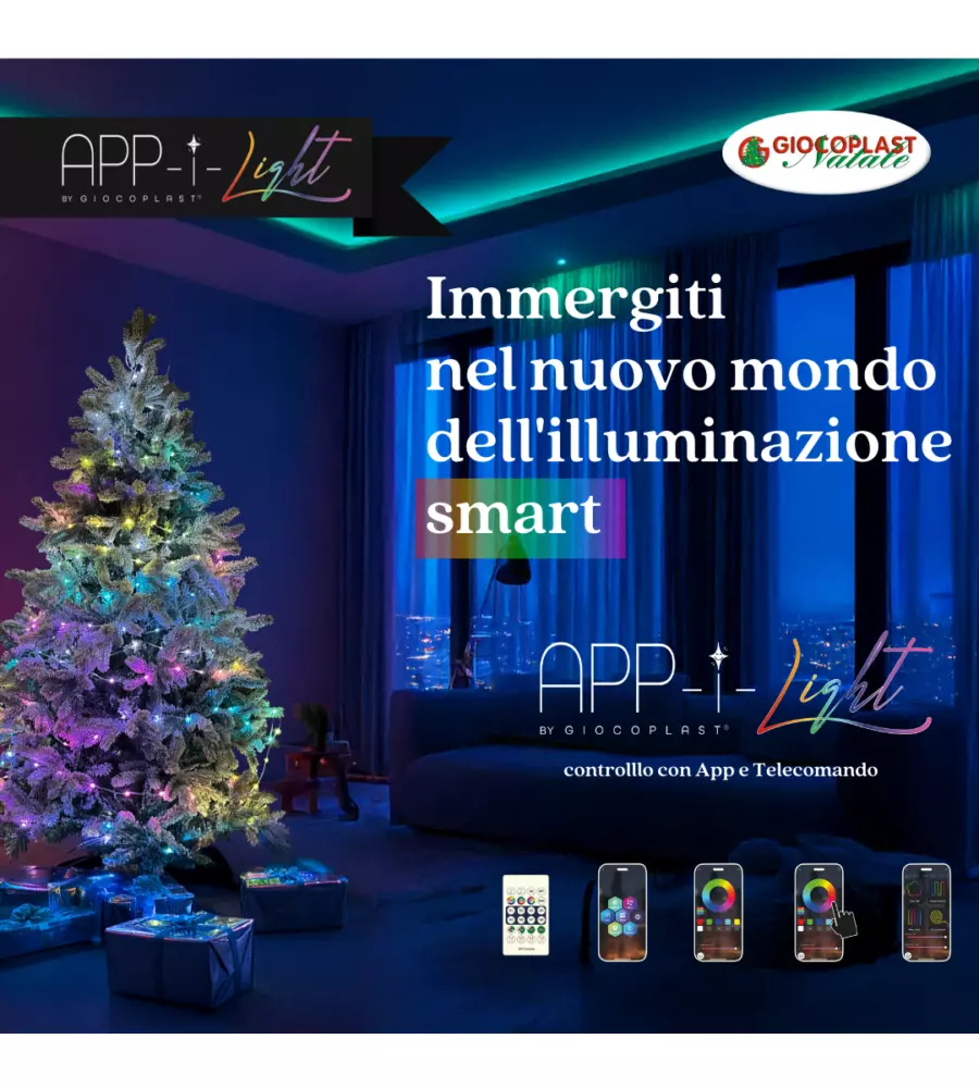 Luci led natale 100 led multicolore con telecomando e app, 10 metri