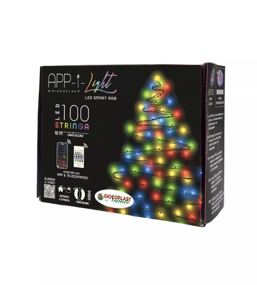 Luci led natale 100 led multicolore con telecomando e app, 10 metri