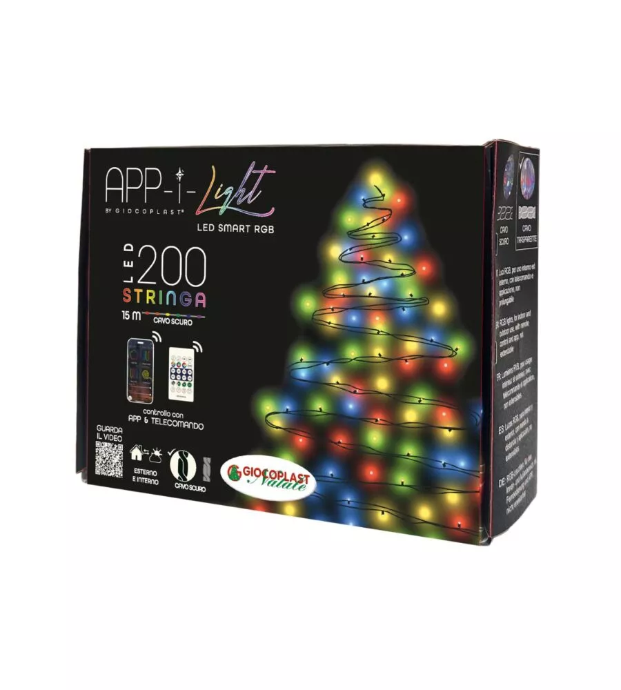 Luci led natale 200 led multicolore con telecomando e app, 15 metri