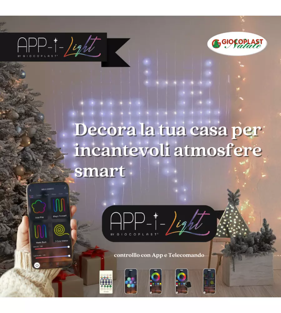 Tenda luminosa natale 400 led con telecomando e app, 2x2 metri