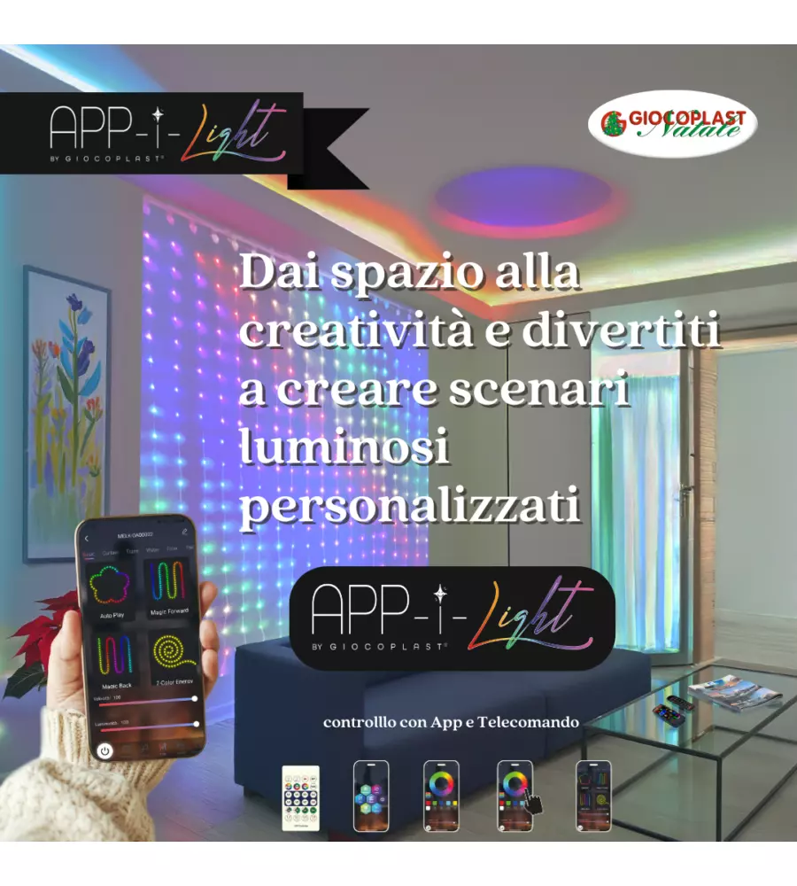 Tenda luminosa natale 400 led con telecomando e app, 2x2 metri