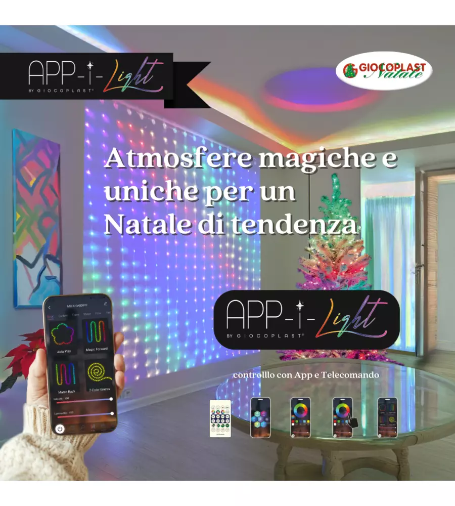 Tenda luminosa natale 400 led con telecomando e app, 2x2 metri