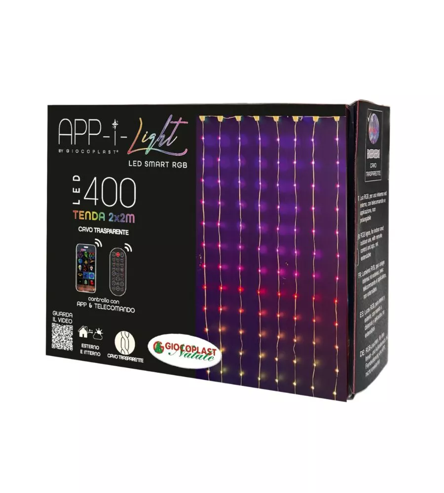 Tenda luminosa natale 400 led con telecomando e app, 2x2 metri