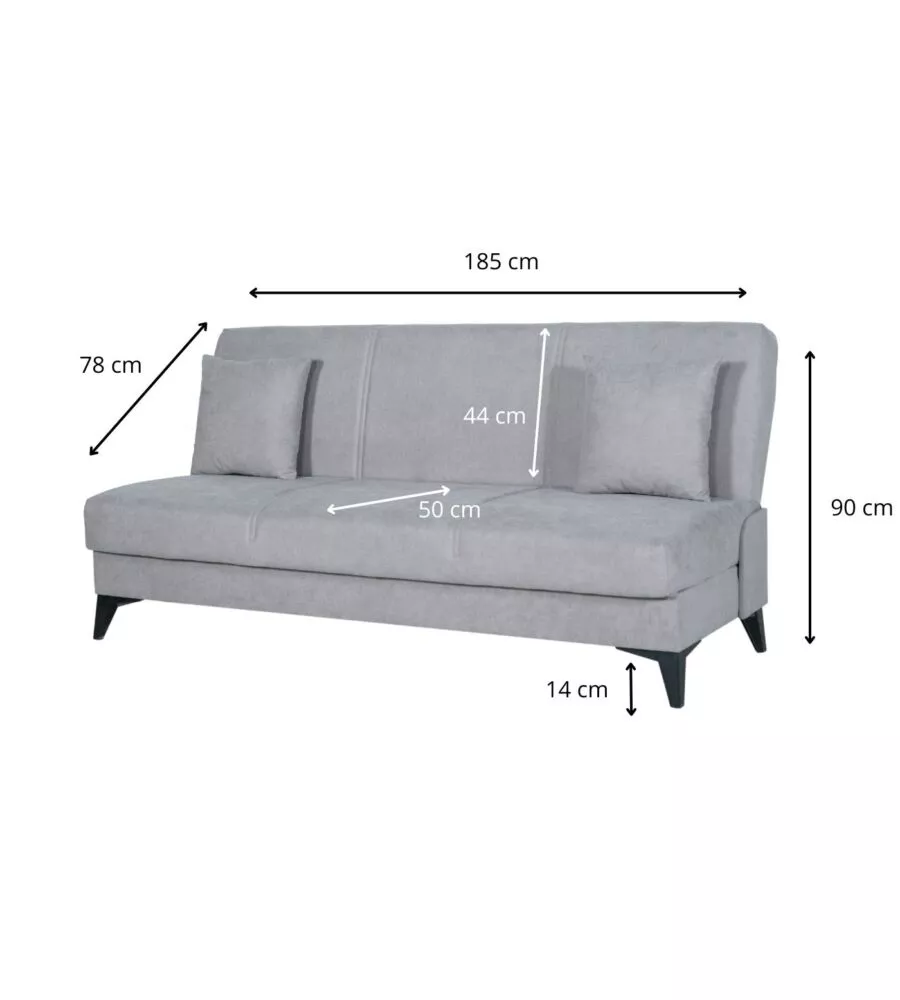 Divano 3 posti bellahome 'abete' grigio, 185x78x90 cm