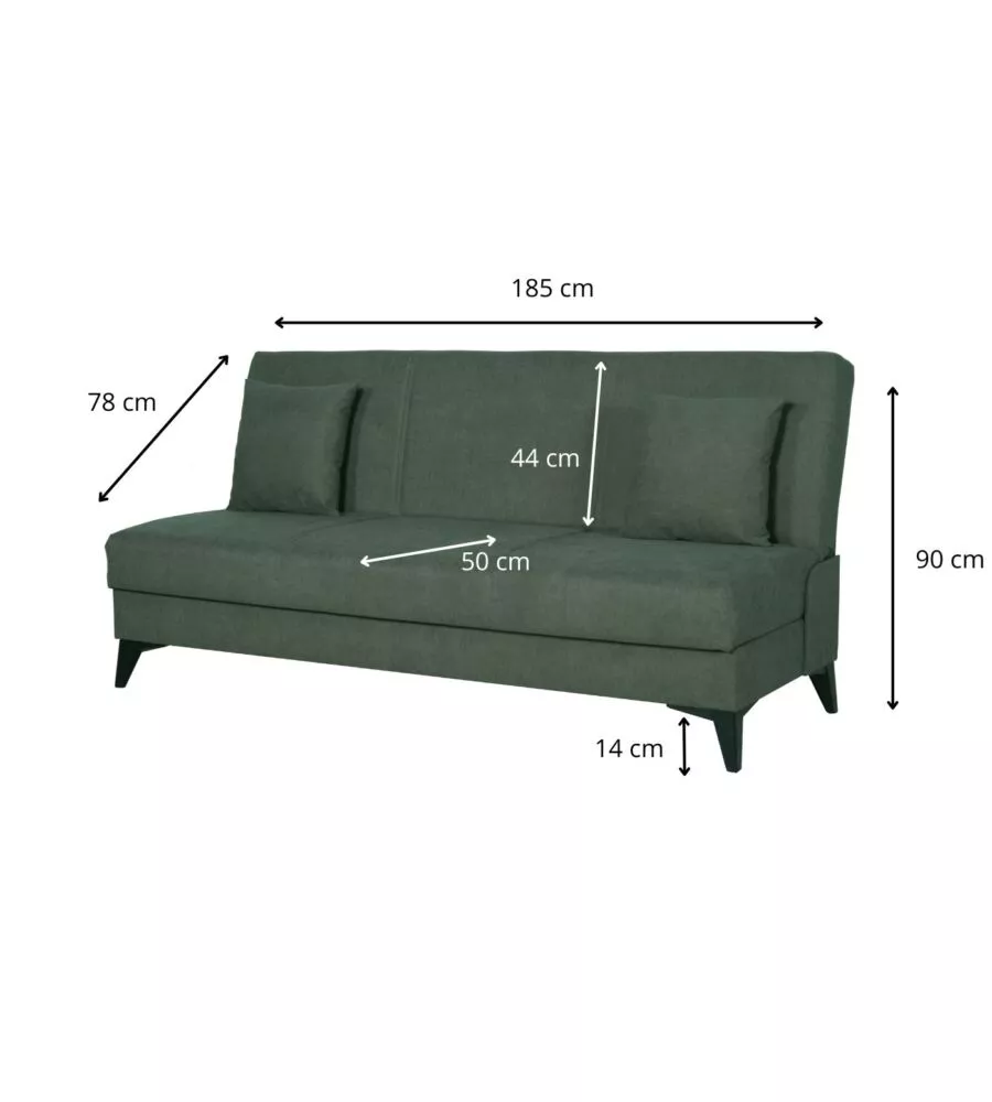 Divano 3 posti bellahome 'abete' verde scuro, 185x78x90 cm